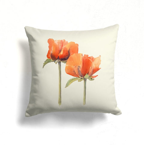 Orange Floral Pillow Cover|Summer Trend Cushion Case|Decorative Throw Pillow|Boho Bedding Decor|Housewarming Farmhouse Style Pillow Sham