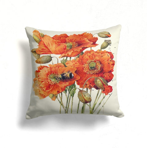Red Orange Poppy Pillow Cover|Summer Trend Cushion Case|Decorative Throw Pillow|Boho Bedding Decor|Housewarming Farmhouse Lumbar Pillow