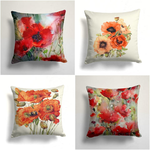 Red Orange Poppy Pillow Cover|Summer Trend Cushion Case|Decorative Throw Pillow|Boho Bedding Decor|Housewarming Farmhouse Lumbar Pillow