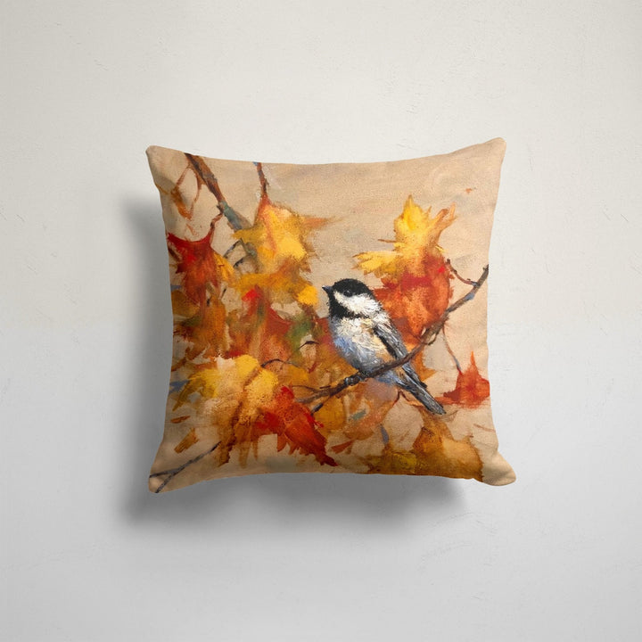 Bird Pillow Case|Bird and Dry Leaves Pillow Cover|Decorative Birds and Berries Cushion Case|Housewarming Farmhouse Style Fall Pillow Top