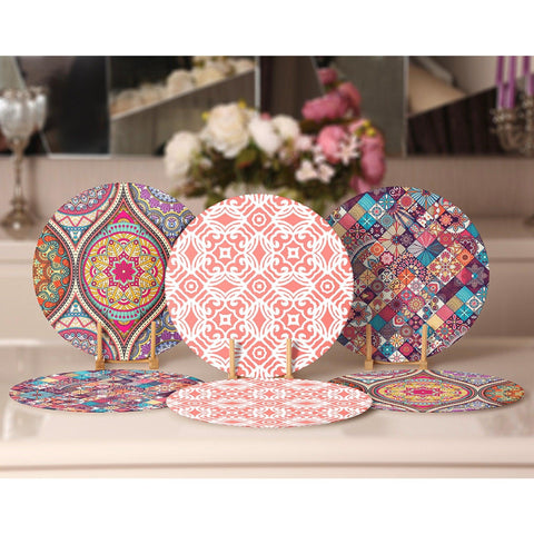 Set of 6 Ethnic Design Placemat|Set of 6 Geometric Supla Table Mat|Decorative Round American Service Dining Underplate|Authentic Coasters