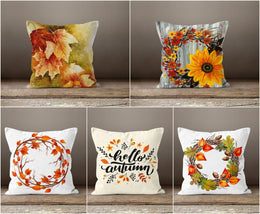 Fall Trend Pillow Cover|Hello Autumn Cushion Case|Dry Leaves Throw Pillow|Sunflower Pillow Cover|Housewarming Farmhouse Outdoor Throw Pillow