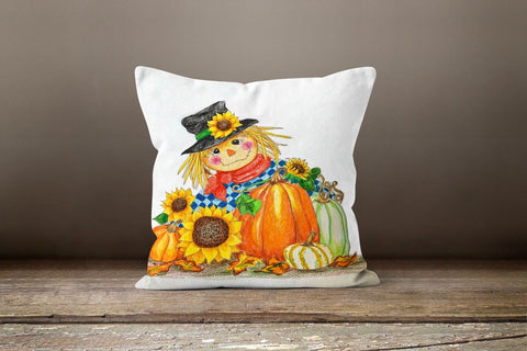 Fall Trend Pillow Cover|Garden Scarecrow Throw Pillow|Autumn Time Cushion Case|Pumpkin, Sunflower Cushion Cover|Farmhouse Style Pillow Top