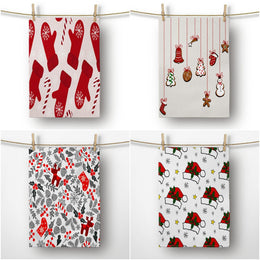 Christmas Kitchen Towel|Xmas Gloves Dish Towel|Hat of Santa Clause Hand Towel|Decorative Hand Towel|Xmas Ornaments Tea Towel|Xmas Hand Towel