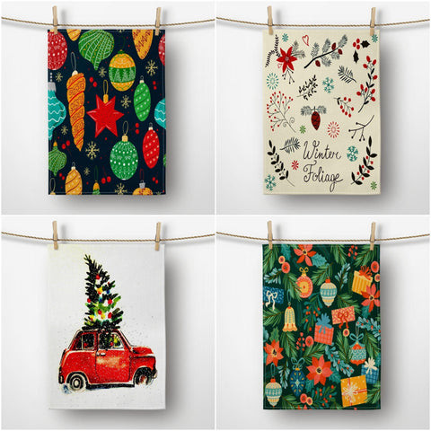 Christmas Kitchen Towel|Xmas Ornaments Print Dish Towel|Xmas Tree Hand Towel|Decorative Hand Towel|Floral Xmas Tea Towel|Xmas Hand Towel