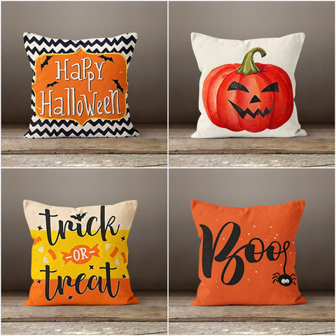 Halloween Pillow Case|Spider Boo Pillow Cover|Happy Halloween Bat Throw Pillow|Trick or Treat Cushion Case|Carved Scary Pumpkin Pillow Top