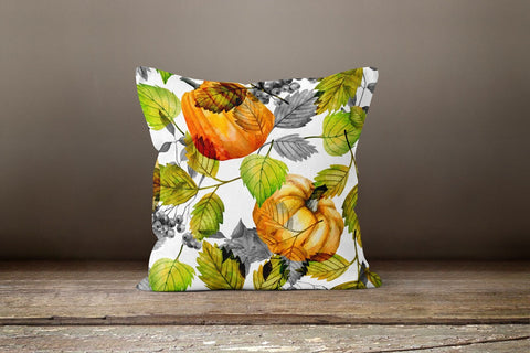Fall Trend Pillow Cover|Floral Pumpkin Throw Pillow Top|Autumn Cushion Case|Dry Leaves Home Decor|Housewarming Fall Leaves Throw Pillow Top