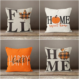 Fall Trend Pillow Cover|Fall Home Sweet Home Decor|Plaid Orange Pumpkin Throw Pillow Top|Autumn Cushion Case|Happy Fall Leaves Cushion Case