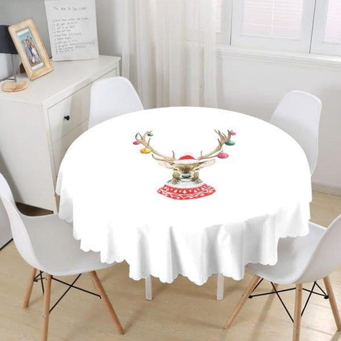 Christmas Tablecloth|Round Xmas Print Table Linen|Housewarming Xmas Deer Kitchen Decor|Xmas Design Tablecloth|Circle Design Xmas Tablecloth