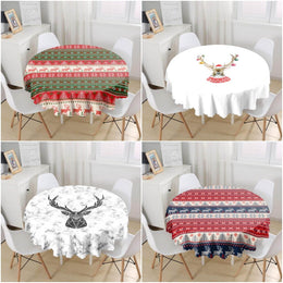 Christmas Tablecloth|Round Xmas Print Table Linen|Housewarming Xmas Deer Kitchen Decor|Xmas Design Tablecloth|Circle Design Xmas Tablecloth