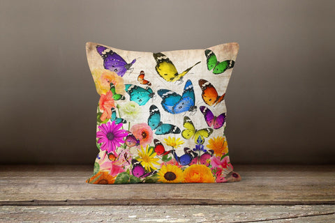 Butterfly Pillow Case|Colorful Butterfly Pillow Cover|Decorative Throw Pillow|Housewarming Boho Pillow Cover|Farmhouse Style Porch Cushion