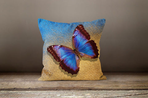 Butterfly Pillow Case|Blue Butterfly Pillow Cover|Decorative Throw Pillow|Housewarming Boho Pillow Cover|Farmhouse Style Porch Cushion Case