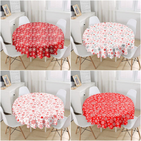 Snowflake Tablecloth|Winter Trend Round Table Linen|Housewarming Xmas Kitchen Decor|Geometric Tablecloth|Circle Red White Xmas Tablecloth