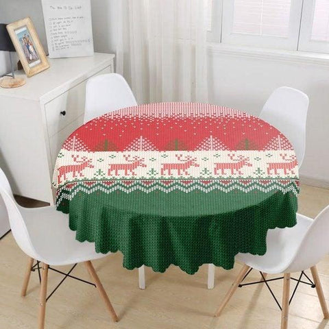 Christmas Tablecloth|Round Xmas Print Table Linen|Housewarming Xmas Deer Kitchen Decor|Xmas Design Tablecloth|Circle Design Xmas Table Top
