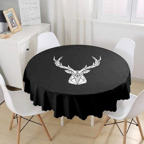 Christmas Tablecloth|Round Buckhorn Print Table Linen|Decorative Xmas Deer Kitchen Decor|Xmas Design Tablecloth|Circle Design Xmas Table Top