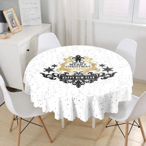 Christmas Tablecloth|Round Merry Christmas Table Linen|Housewarming Happy New Year Happy Holidays Kitchen Decor|Circle Design Xmas Table Top