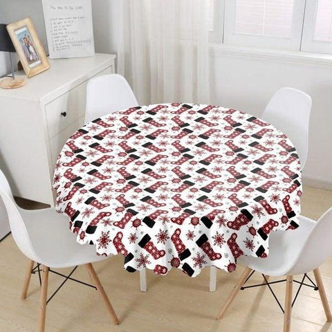 Christmas Tablecloth|Round Xmas Deer and Xmas Tree Table Linen|Housewarming Xmas Socks Kitchen Decor|Red Truck with Xmas Tree Tablecloth