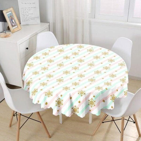 Snowflake Tablecloth|Winter Trend Round Tablecloth|Decorative Pale Colored Xmas Kitchen Decor|Geometric Tablecloth|Circle Design Xmas Table