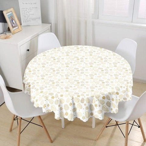 Winter Trend Tablecloth|Round Cardinal Bird Table Linen|Housewarming Pine Cone Print Kitchen Decor|Circle Checkered Leaves Print Tablecloth