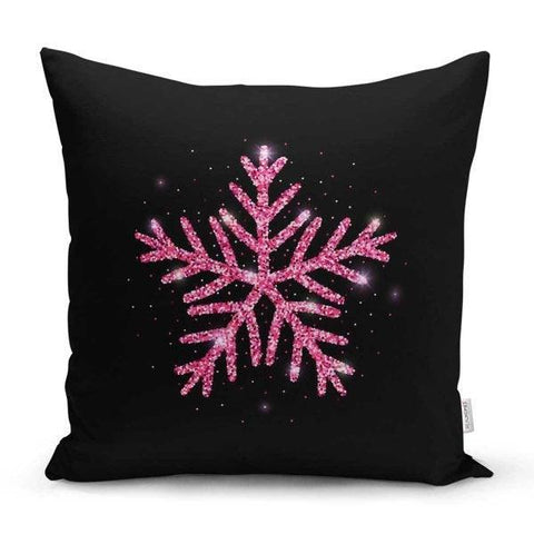 Snowflake Pillow Cover|Winter Home Decor|Winter Cushion Case|Housewarming Gift|Decorative Snowflake Throw Pillow|Pink Black Lumbar Pillow