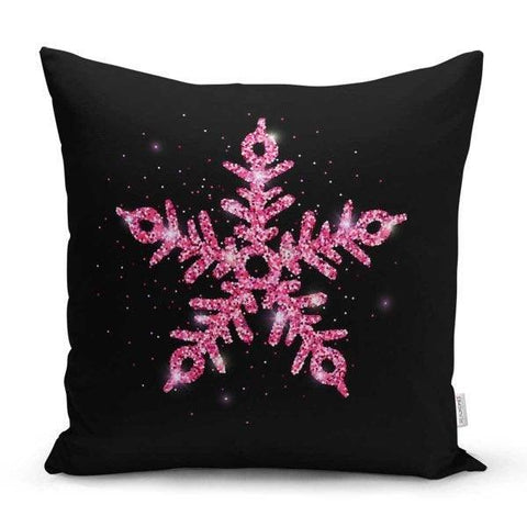 Snowflake Pillow Cover|Winter Home Decor|Winter Cushion Case|Housewarming Gift|Decorative Snowflake Throw Pillow|Pink Black Lumbar Pillow
