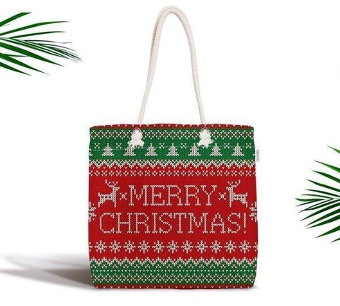 Christmas  Shoulder Bag|Merry Xmas Fabric Bag|Happy New Year Tote Bag|Xmas Tree Beach Bag|Winter Trend Weekender Bag|Gift Large Bag for Her