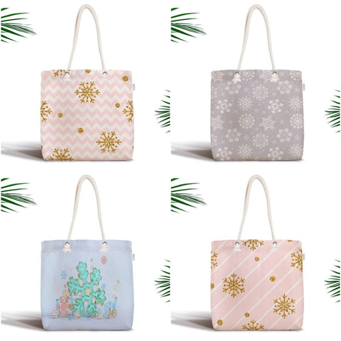 Snowflake Shoulder Bag|Ladies Fabric Hand Bag|Geometric Tote Bag|Winter Trend Hand Bag|Snowflake Weekender Bag|Gift for Her|Everyday Use Bag
