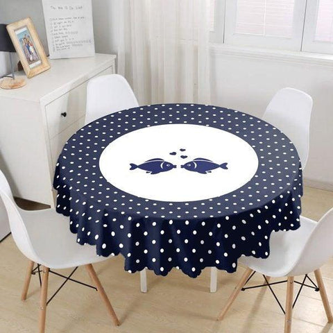 Beach House Tablecloth|Crab Starfish Coral and Fish Print Round Table Linen|Coastal Kitchen Decor|Nautical Tablecloth|Circle Table Cover