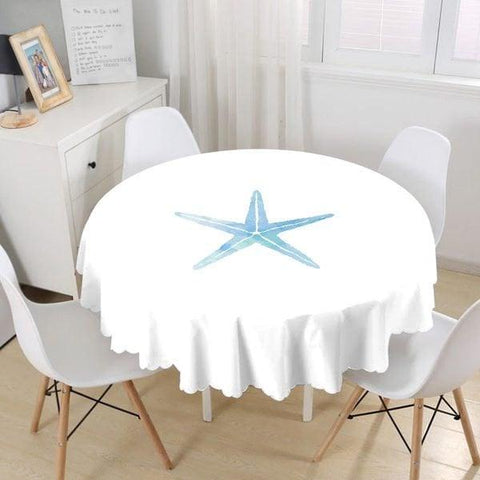Beach House Tablecloth|Crab Starfish Coral and Fish Print Round Table Linen|Coastal Kitchen Decor|Nautical Tablecloth|Circle Table Cover