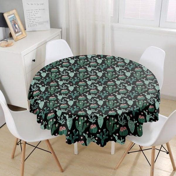 succulent table cloth Circle Green Black White Cactus Table