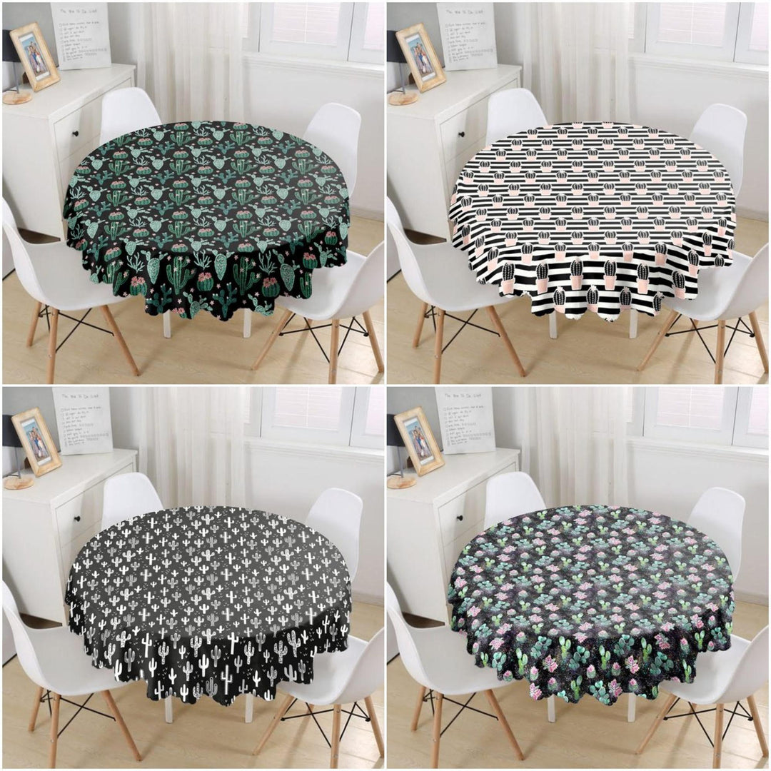 succulent tablecloth Circle Green Black White Cactus Table
