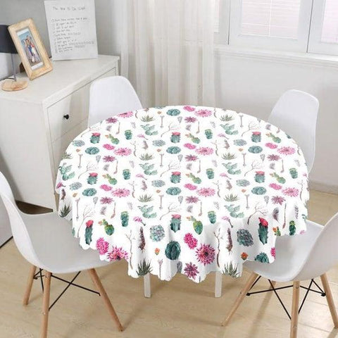 Cactus Tablecloth|Circle Green Black White Cactus Table Top|Decorative Round  Blue Gray Succulent Table Linen|Farmhouse Style Kitchen Decor
