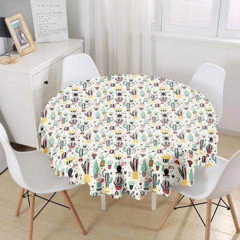 Cactus Tablecloth|Round Colorful Succulent Table Linen|Farmhouse Kitchen Decor|Decorative Cactus Table Top|Circle Cactus Print Tablecloth