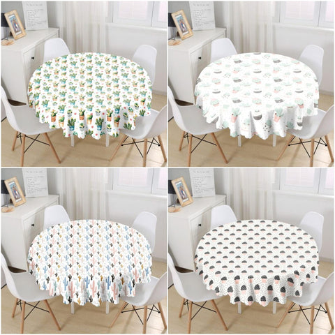 Cactus Tablecloth|Round Pale Colors Succulent Table Linen|Farmhouse Style Kitchen Decor|Decorative Circle Cactus Table Top|Cactus Home Decor