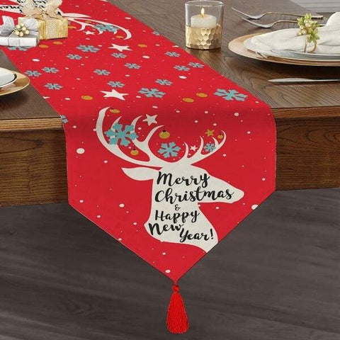 Christmas Table Runner|High Quality Triangle Chenille Table Runner|Merry Christmas Tabletop|Xmas Deer Print Table Runner|Winter Trend Runner