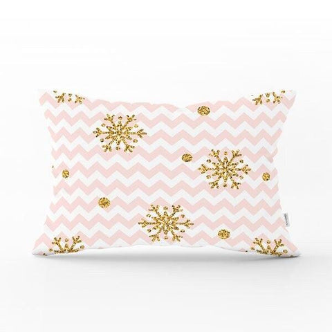 Snowflake Pillow Cover|Winter Home Decor|Rectangle Winter Cushion Case|Housewarming Gift|Decorative Snowflake Throw Pillow|Gold Snowflakes