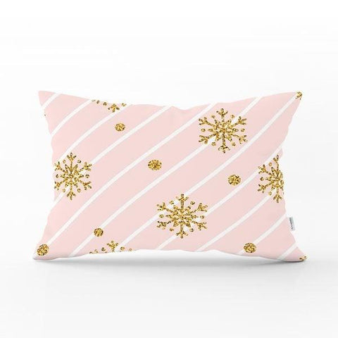 Snowflake Pillow Cover|Winter Home Decor|Rectangle Winter Cushion Case|Housewarming Gift|Decorative Snowflake Throw Pillow|Gold Snowflakes
