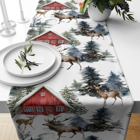 Christmas Table Runners|Winter Trend Table Runner|Snow Xmas Deer and Bird Home Decor|Xmas Trend Table Decor|Xmas Tree Runner|Winter Tabletop