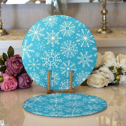 Winter Trend Placemat|Set of 2 Snowflake Supla Table Mat|Christmas Round American Service Dining Underplate|Farmhouse Style Winter Coasters