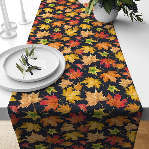 Fall Trend Table Runner|Dry Leaves Table Runner|Autumn Tree Decor|Farmhouse Style Table Top|Housewarming Checkered Fall Themed Tablecloth