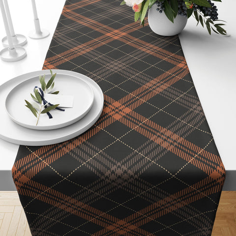 Fall Trend Table Runner|Dry Leaves Table Runner|Autumn Tree Decor|Farmhouse Style Table Top|Housewarming Checkered Fall Themed Tablecloth