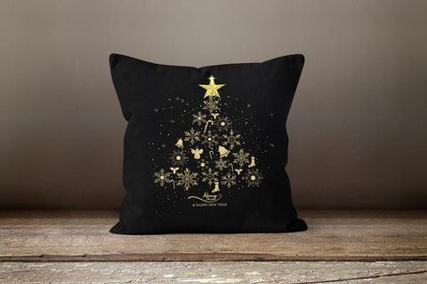 Christmas Pillow Cover|Black Gold Christmas Decor|Decorative Winter Pillow Case|Snowflake Xmas Throw Pillow|Merry Xmas Outdoor Pillow Cover