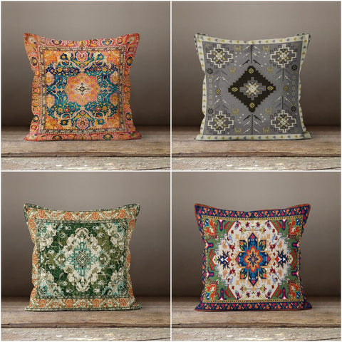 Rug Design Pillow Cover|Decorative Pillowcase|Kilim Pattern Cushion Case|Worn Looking Rug Pillow Top|Ethnic Home Decor|Authentic Cushion