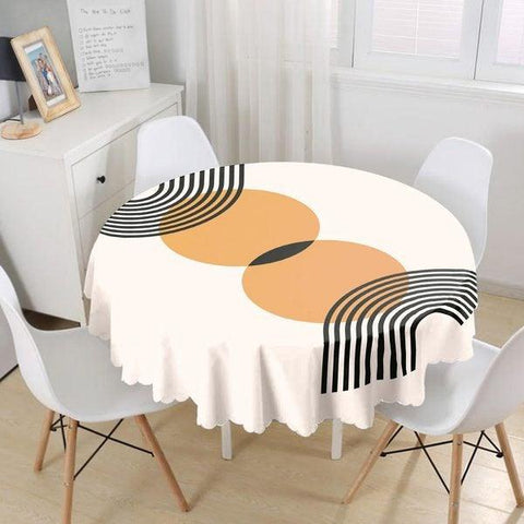 Abstract Tablecloth|Lines and Dots Print Round Table Linen|Farmhouse Kitchen Decor|Decorative Abstract Table Top|Modern Style Circle Table