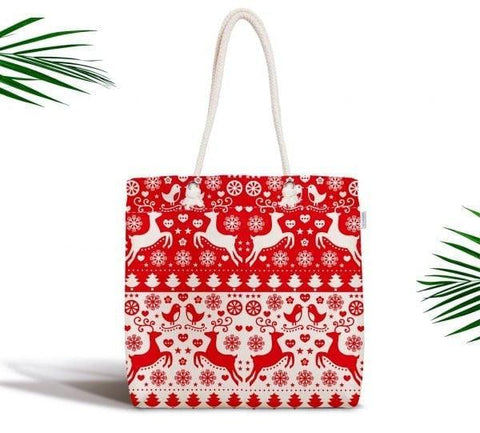 Winter Trend Shoulder Bag|Christmas Design Fabric Bag|Xmas Deer Tote Bag|Xmas Trend Beach Bag|Christmas Weekender Bag|Gift Large Bag for Her
