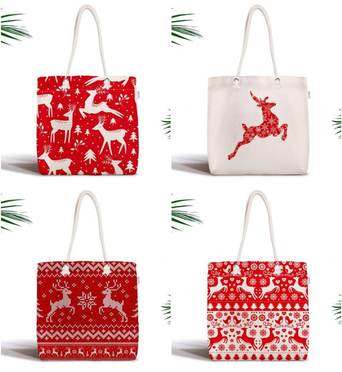 Winter Trend Shoulder Bag|Christmas Design Fabric Bag|Xmas Deer Tote Bag|Xmas Trend Beach Bag|Christmas Weekender Bag|Gift Large Bag for Her