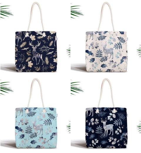 Christmas Shoulder Bag|Xmas Trend Fabric Bag|Xmas Deer and Bird Tote Bag|Xmas Beach Bag|Winter Trend Weekender Bag|Gift Large Bag for Her