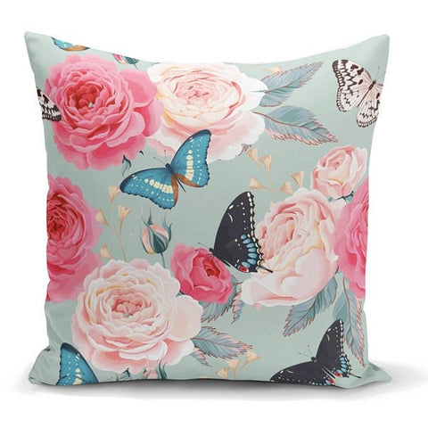 Butterfly Pillow Case|Floral Butterfly Cushion Cover|Decorative Throw Pillow Top|Housewarming Boho Pillow Cover|Farmhouse Porch Cushion Case