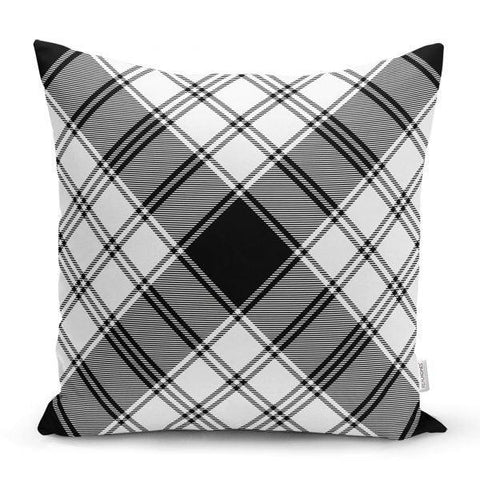 Plaid Pillow Cover|Checkered Black White Pillow Case|Abstract Geometric Cushion Cover|Decorative Pillow Case|Modern Style Authentic Pillow