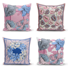 Floral Pillow Cover|Summer Trend Cushion Case|Decorative Pink Blue Gray Throw Pillow Top|Floral Cushion Cover|Farmhouse Living Room Pillow